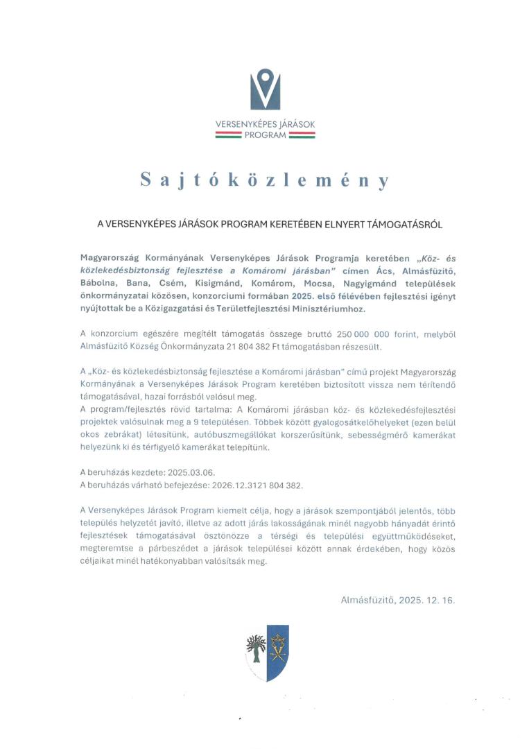 Versenyképes Járások Program sajtóközlemény